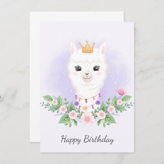 verjaardagskaart voor waterverf van Llama en bouqu (Voorkant / Achterkant)