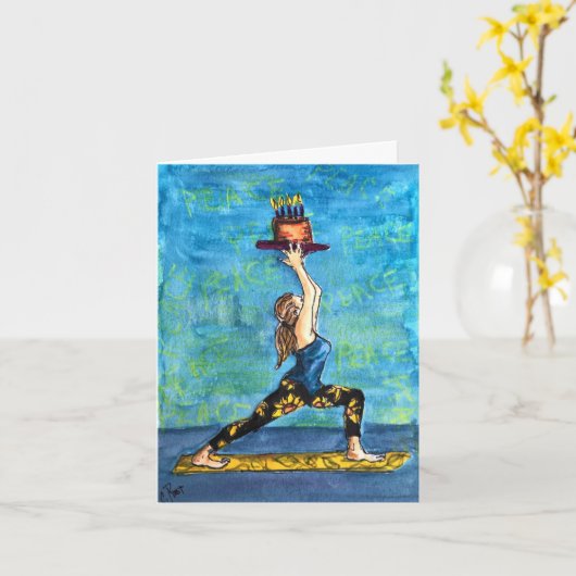 Verjaardagskaart voor yoga met grappige woordspeli kaart (Gele Bloem)