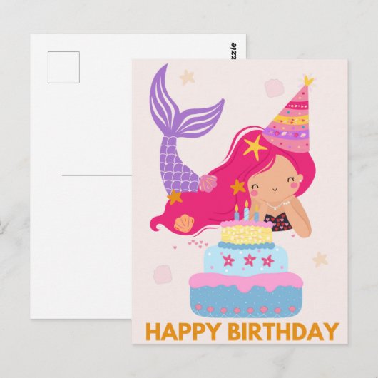 Verjaardagskaart voor zeemeermin briefkaart (Voorkant / Achterkant)