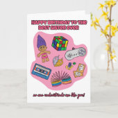 Verjaardagskaart voor zus Retro 90s Speelgoed Kaart (Gele Bloem)