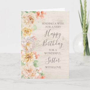 Verjaardagskaart voor zuster met vintage bloemen bedankkaart