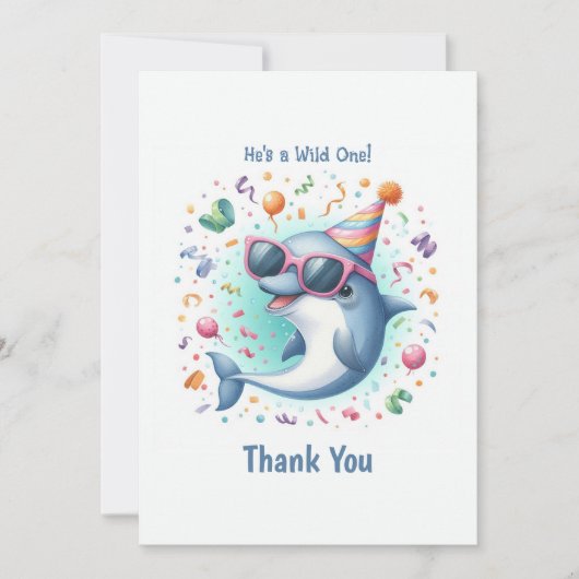 Verjaardagskaart 'Wild One' dolfijn thema voor 1e  Bedankkaart (Voorkant)