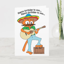 Verjaardagskaart zingende cartoon fiesta kat kaart