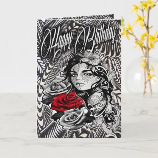 Verjaardagskaart zwarte en grijze vrouw kaart (Gele Bloem)