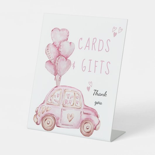 Verjaardagskaarten en Gifts Roze Ballonnen en Auto Reclamebord Met Voetstuk (Voorkant)