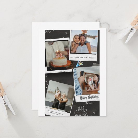 Verjaardagskaarten foto vierkante vorm collage (Voorkant / Achterkant in situ)