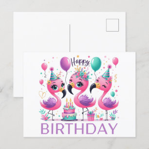 Verjaardagskaarten met schattige flamingo's briefkaart