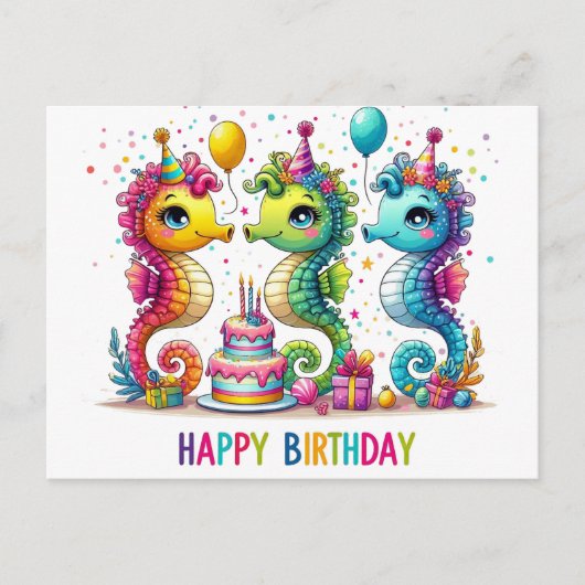 Verjaardagskaarten met zeepaardjes briefkaart (Voorkant)