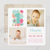 Verjaardagskaarten voor baby's nummer 1 1e verjaar kaart (Voorkant / Achterkant)