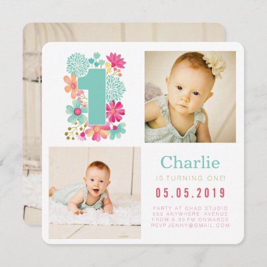 Verjaardagskaarten voor baby's nummer 1 1e verjaar kaart (Voorkant / Achterkant)