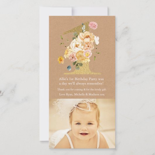 Verjaardagskaartje 1 jaar baby nummer 1 bedankkaar bedankkaart (Voorkant)