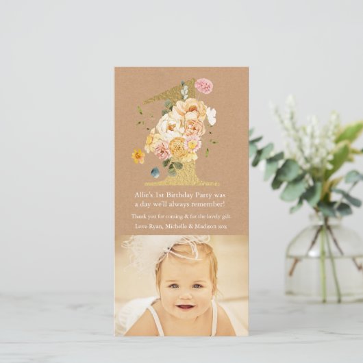 Verjaardagskaartje 1 jaar baby nummer 1 bedankkaar bedankkaart (Staand voorkant)