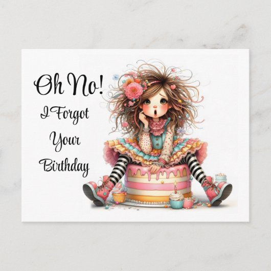 Verjaardagskaartje met vertraging briefkaart (Voorkant)