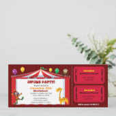 Verjaardagskaartjes voor kinder circusticket kaart (Staand voorkant)