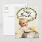Verjaardagskado baby vintage kunst briefkaart (Voorkant / Achterkant)
