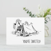 Verjaardagskamp Out Camping Party Zwart-wit Kaart (Staand voorkant)