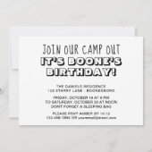 Verjaardagskamp Out Camping Party Zwart-wit Kaart (Achterkant)