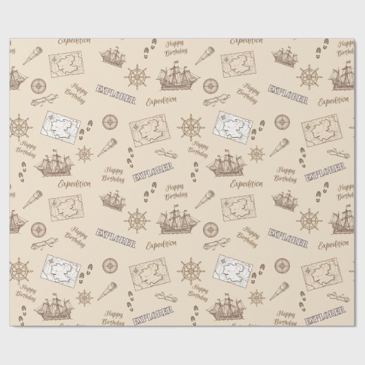 Verjaardagskapier Explorer Expedition Cadeaupapier (Vlak)