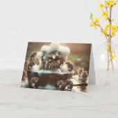 Verjaardagskat die een bad krijgt kaart (Gele Bloem)