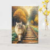 Verjaardagskat die over spoorbanen loopt kaart (Gele Bloem)