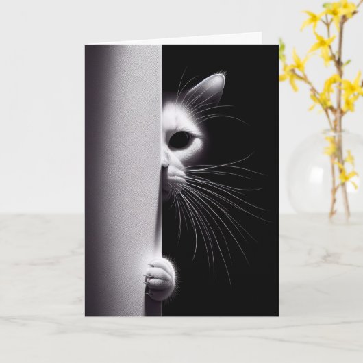 Verjaardagskat die zich in schaduwen verbergt kaart (Gele Bloem)