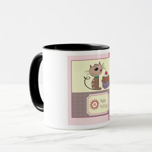 Verjaardagskat en taart Mok (Voorkant links)