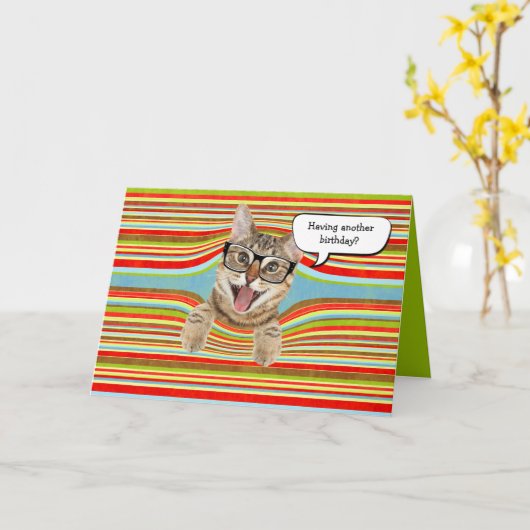 Verjaardagskat met bril kaart (Gele Bloem)