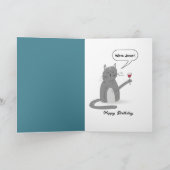 Verjaardagskat met glas rode wijn kaart (Binnen)