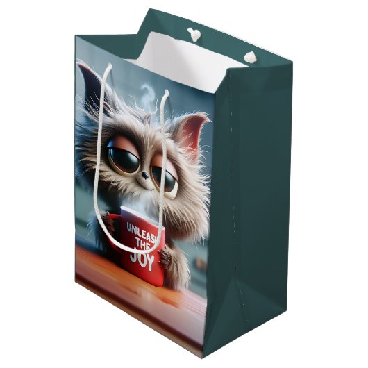 Verjaardagskat Met Leuke Tekst Op Een Koffiemok Medium Cadeauzakje (Voorkant Gekanteld)