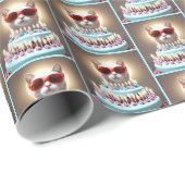 Verjaardagskat met taart en kaarsen cadeaupapier (Rol Hoek)