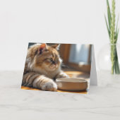 Verjaardagskat Wachten Bij Een Lege Eetbak Kaart (Voorkant)