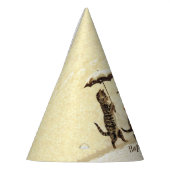 Verjaardagskatten lopen rechtop in sneeuwparaplu's feesthoedjes (Links)