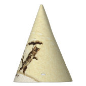 Verjaardagskatten lopen rechtop in sneeuwparaplu's feesthoedjes (Rechts)