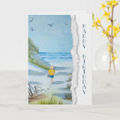 verjaardagskind op strandkunstwerk voor waterverf kaart (Gele Bloem)