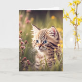 Verjaardagskitten in wilde bloemen kaart (Gele Bloem)
