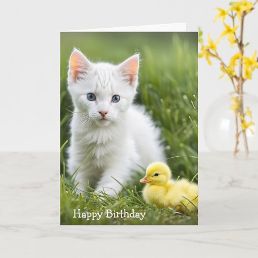 Verjaardagskitten met eendje kaart (Gele Bloem)