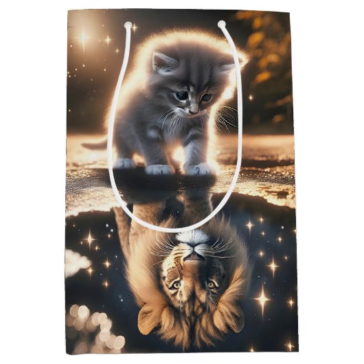 Verjaardagskitten met Leeuw Puddle Reflection Medium Cadeauzakje (Voorkant)