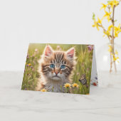 Verjaardagskitten met vlinder kaart (Gele Bloem)