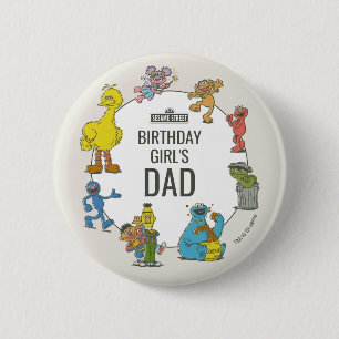 Verjaardagsknop met Vintage Sesamstraat-personages Ronde Button 5,7 Cm