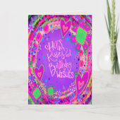 Verjaardagsknuffels Paarse bloemharten Trendy Kaart (Voorkant)