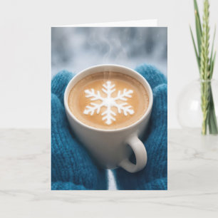 Verjaardagskoffie met handschoenen en sneeuwvlok kaart