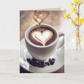 Verjaardagskoffie met hart en stoom kaart (Gele Bloem)