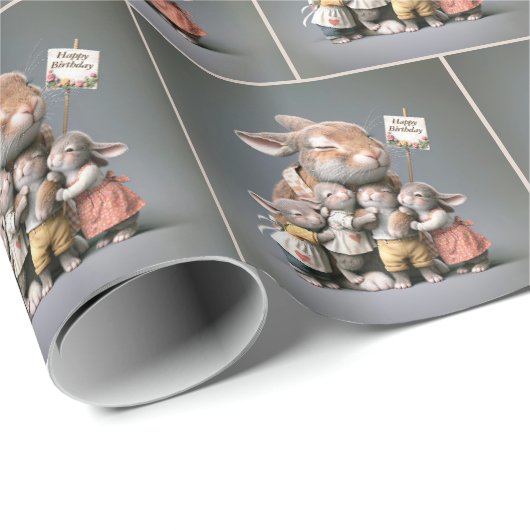 Verjaardagskonijn met baby's cadeaupapier (Rol Hoek)