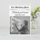 Verjaardagskrant Fun Zwart & Wit Foto Bedankkaart (Staand voorkant)