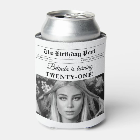 Verjaardagskrant Fun Zwart & Wit Foto Blikjeskoeler (Blikje Voorkant)