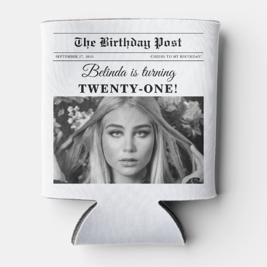 Verjaardagskrant Fun Zwart & Wit Foto Blikjeskoeler (Voorkant)