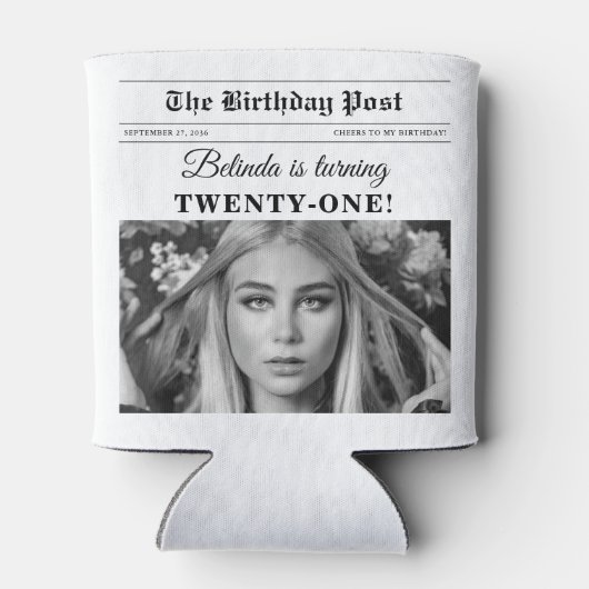 Verjaardagskrant Fun Zwart & Wit Foto Blikjeskoeler (Achterkant)