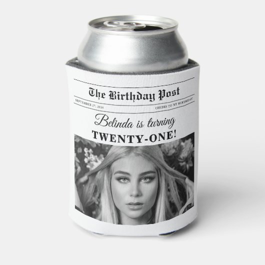 Verjaardagskrant Fun Zwart & Wit Foto Blikjeskoeler (Blikje Achterkant)