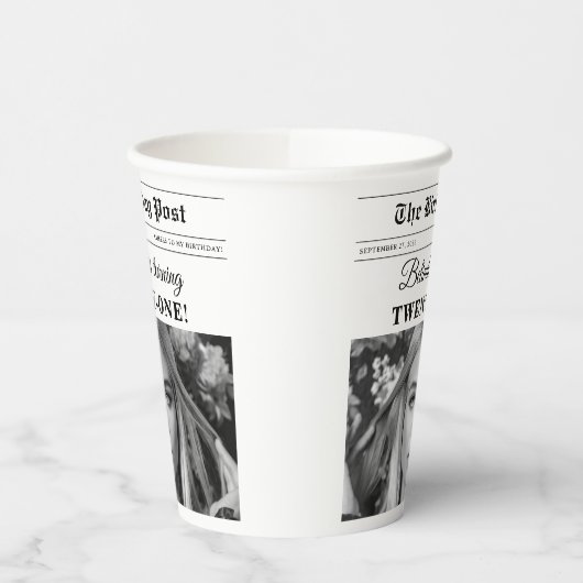 Verjaardagskrant Fun Zwart & Wit Foto Papieren Bekers (Links)