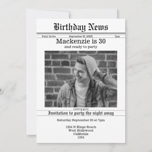 Verjaardagskrant gepersonaliseerd kaart (Voorkant)